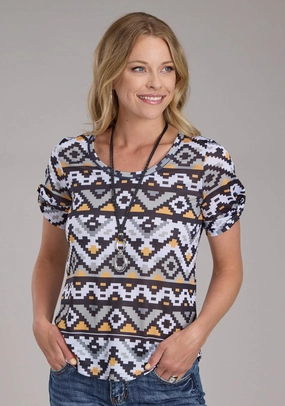 Roper Womens Twisted Cuff Sublimation Multi-Color Poly/Spandex S/S T-Shirt Custom Fit Student Essential