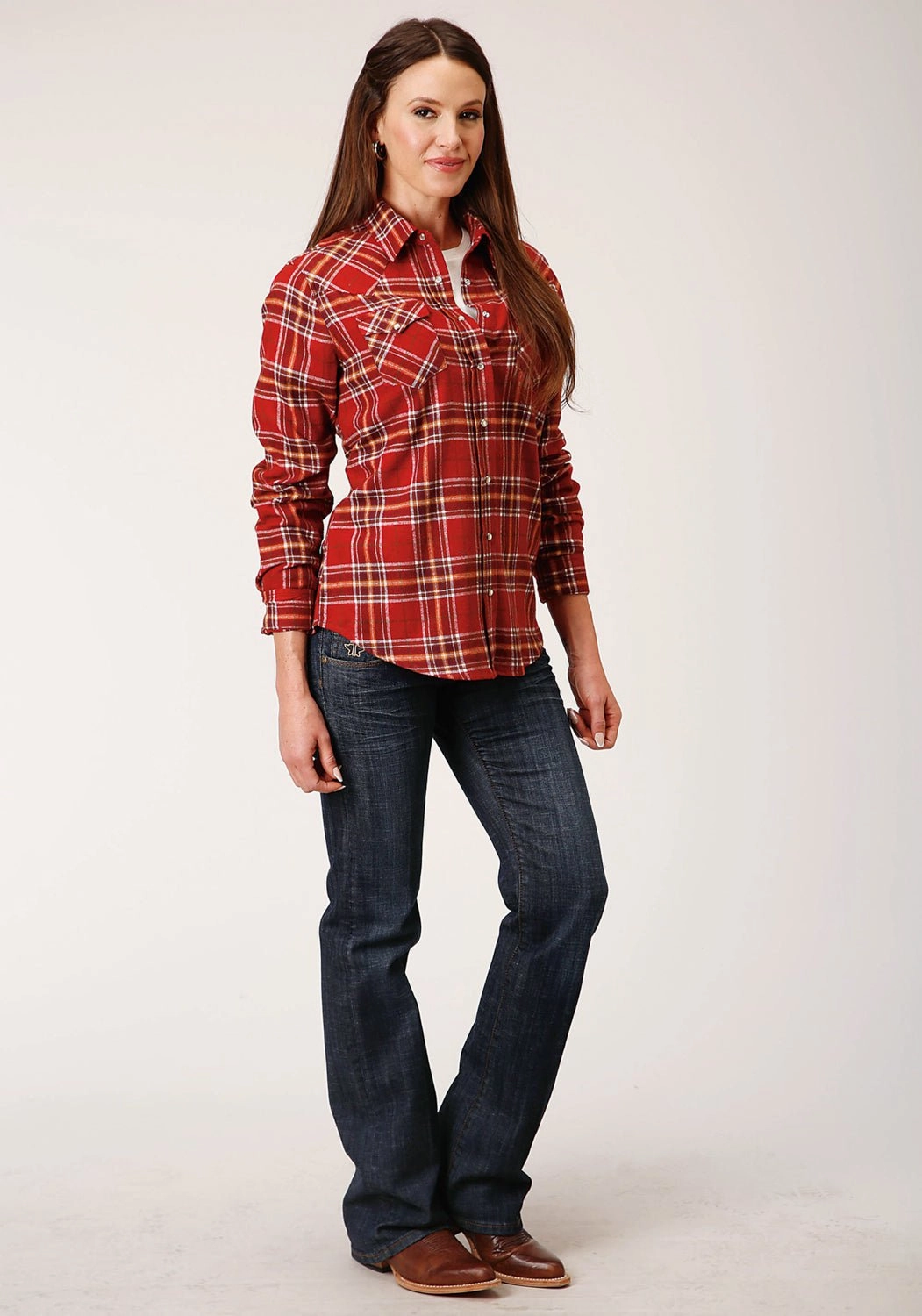 City Exploration Roper Womens Unlined Flannel Rust 100% Cotton L/S Shirt