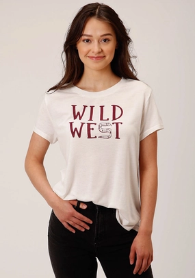 Streetwear Performance Fabric Roper Womens Wild West Ivory Poly/Rayon S/S T-Shirt