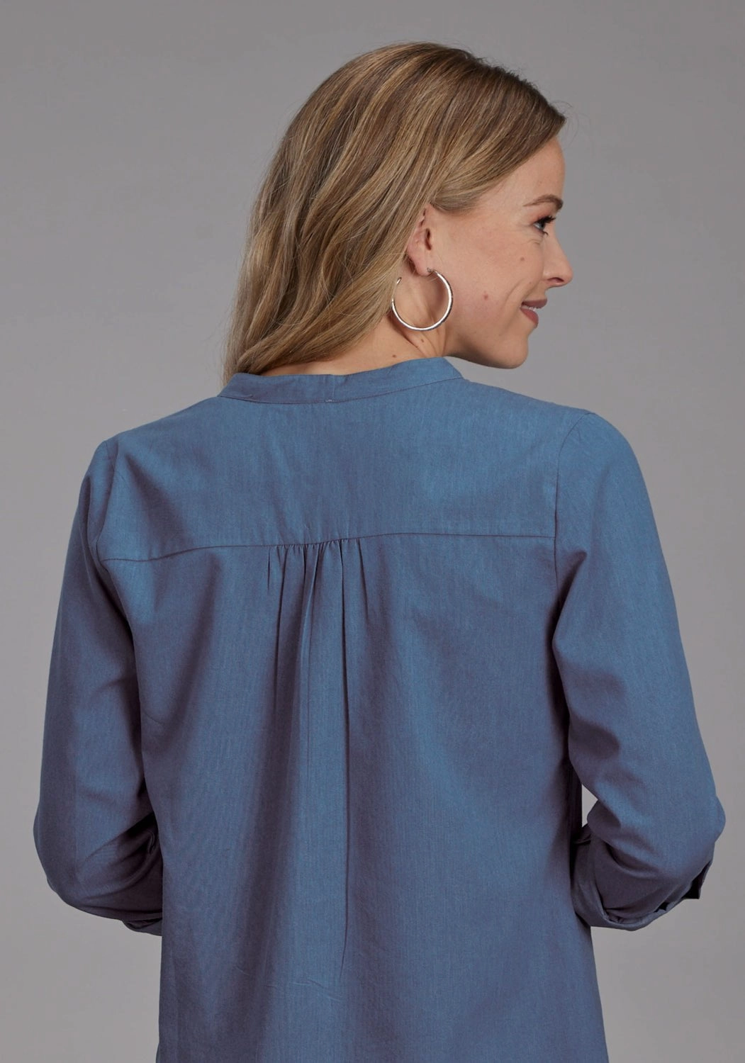 Autumn Look Roper Womens Wine Colored Stitch Blue 100% Cotton L/S Blouse