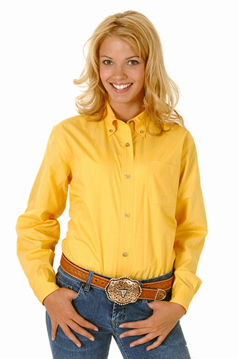 Tagless label Roper Womens Yellow 100% Cotton L/S Solid Poplin Button Down Western Shirt