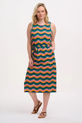 Neutral Flow Rory Jersey Midi Dress in Rainbow Waves