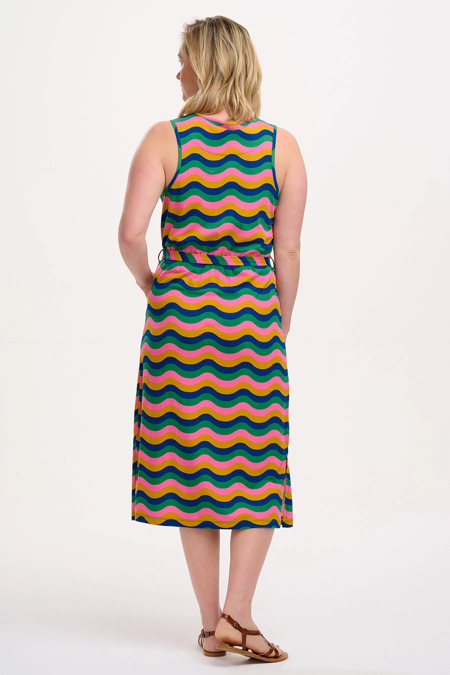 Clean Stitch Rory Jersey Midi Dress in Rainbow Waves