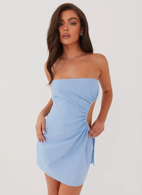 Timeless Touch Coastal Chic Rosella Linen Mini Dress - Blue