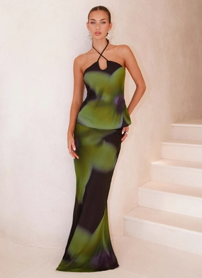 Influencer Style Rosetta Maxi Skirt - Lime Flower