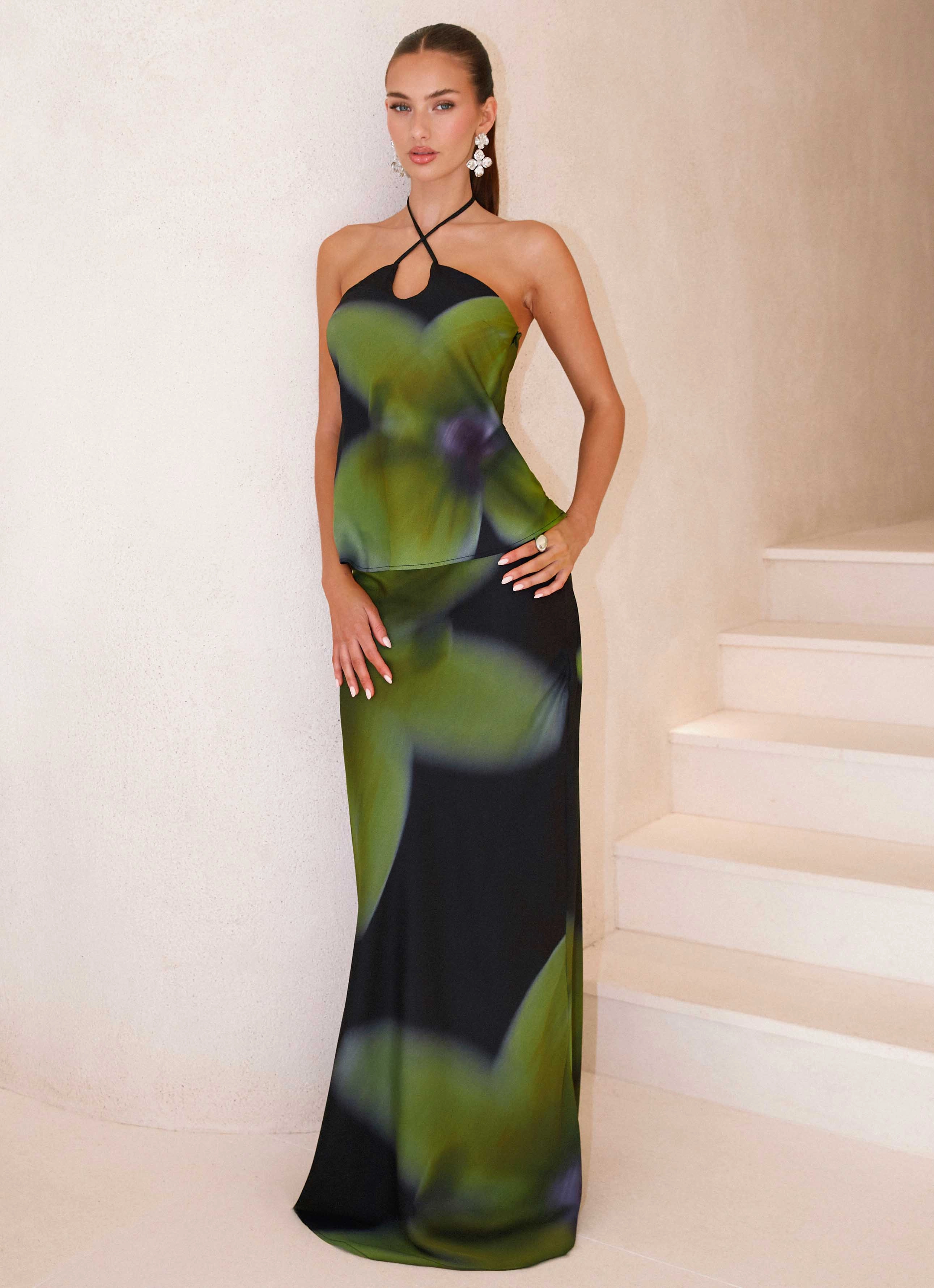 Smooth Look Rosetta Maxi Skirt - Lime Flower