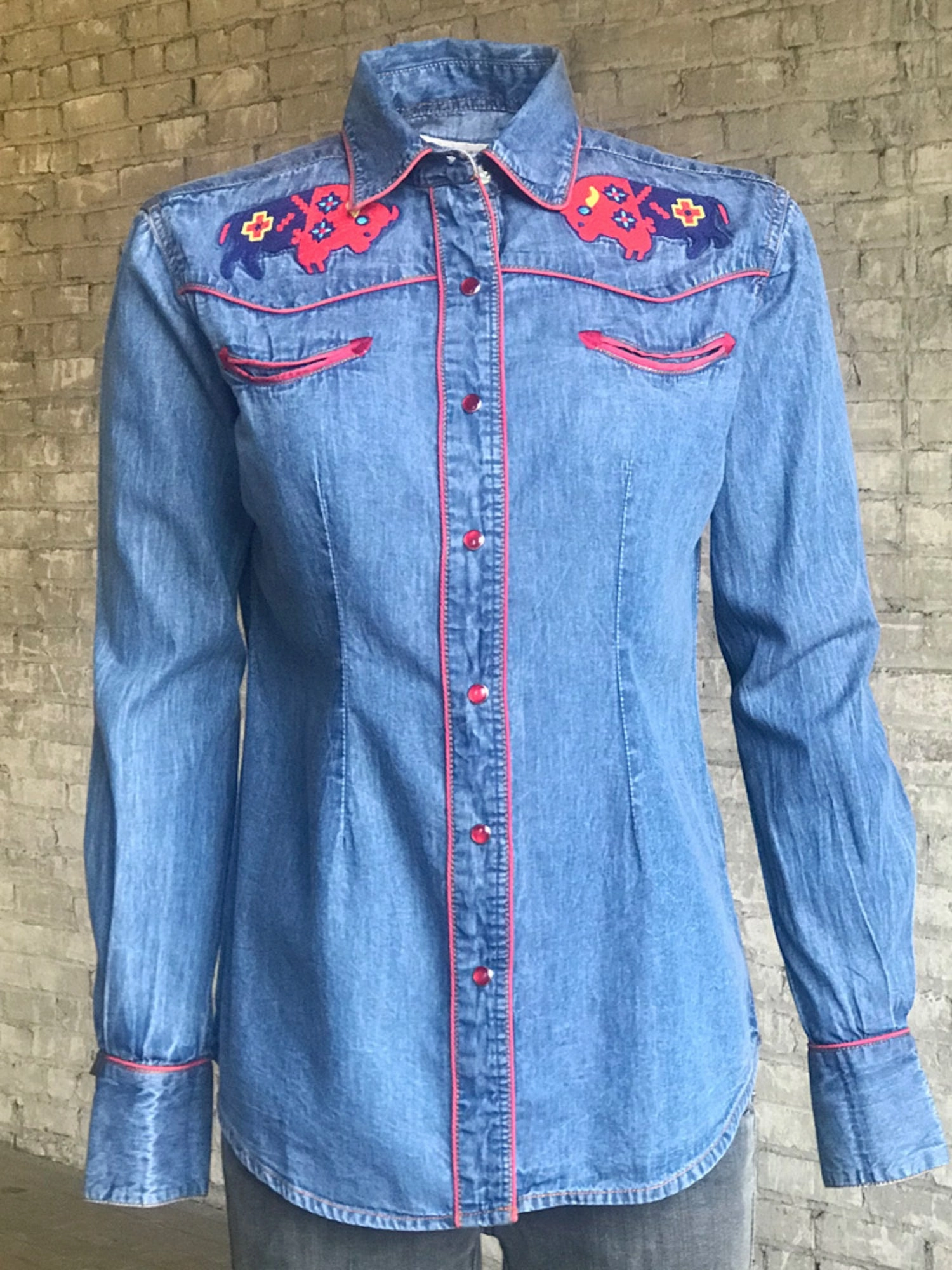 Snag Resistant Fabric Rockmount Womens Denim 100% Cotton American Bison Western L/S Shirt
