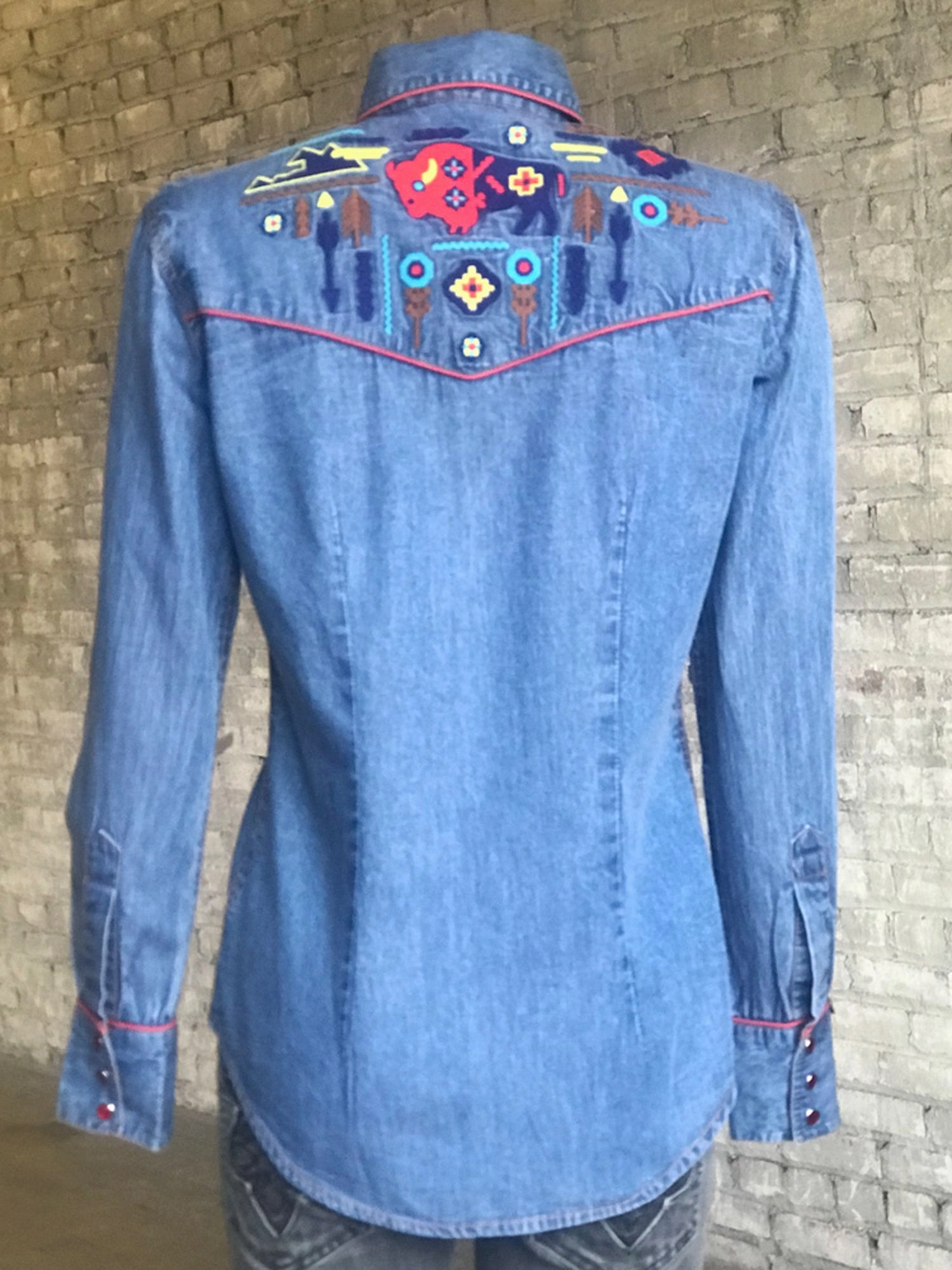 Rockmount Womens Denim 100% Cotton American Bison Western L/S Shirt Multipurpose Layering Fabric