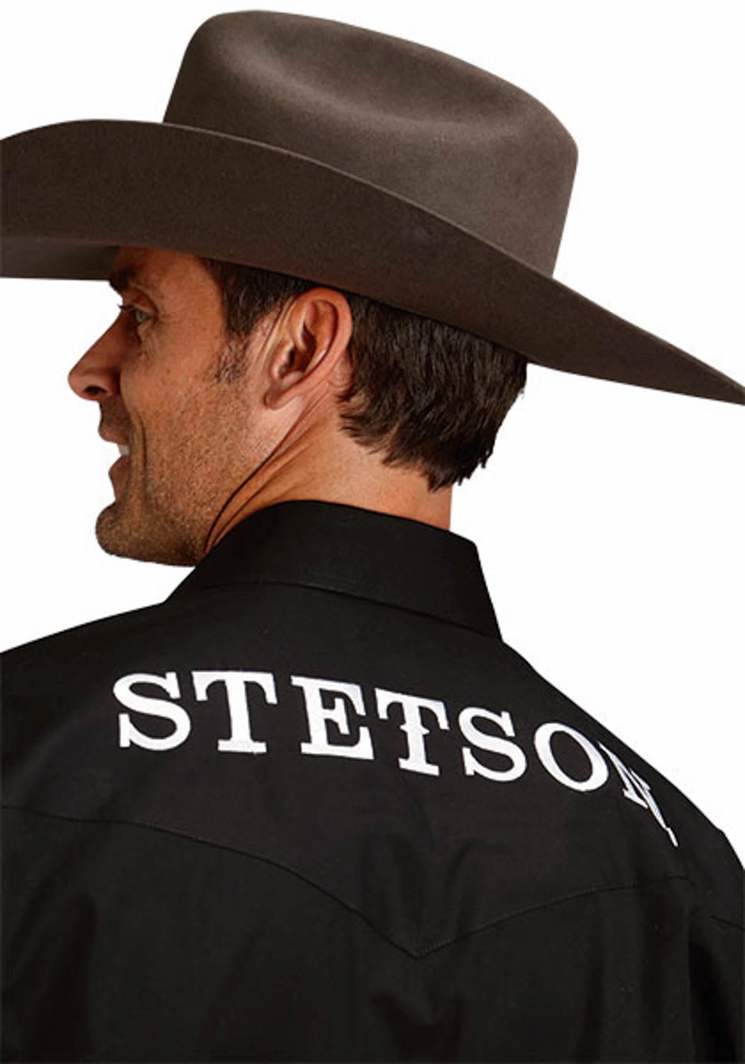 Stetson Mens Western Logo Sleeve Black 100% Cotton L/S Shirt Non Iron