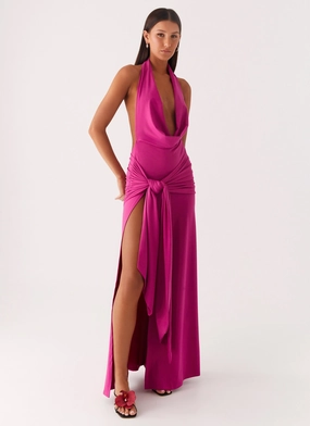 Mid layer Lightweight Fabric Rowan Ray Cowl Maxi Dress - Fuchsia