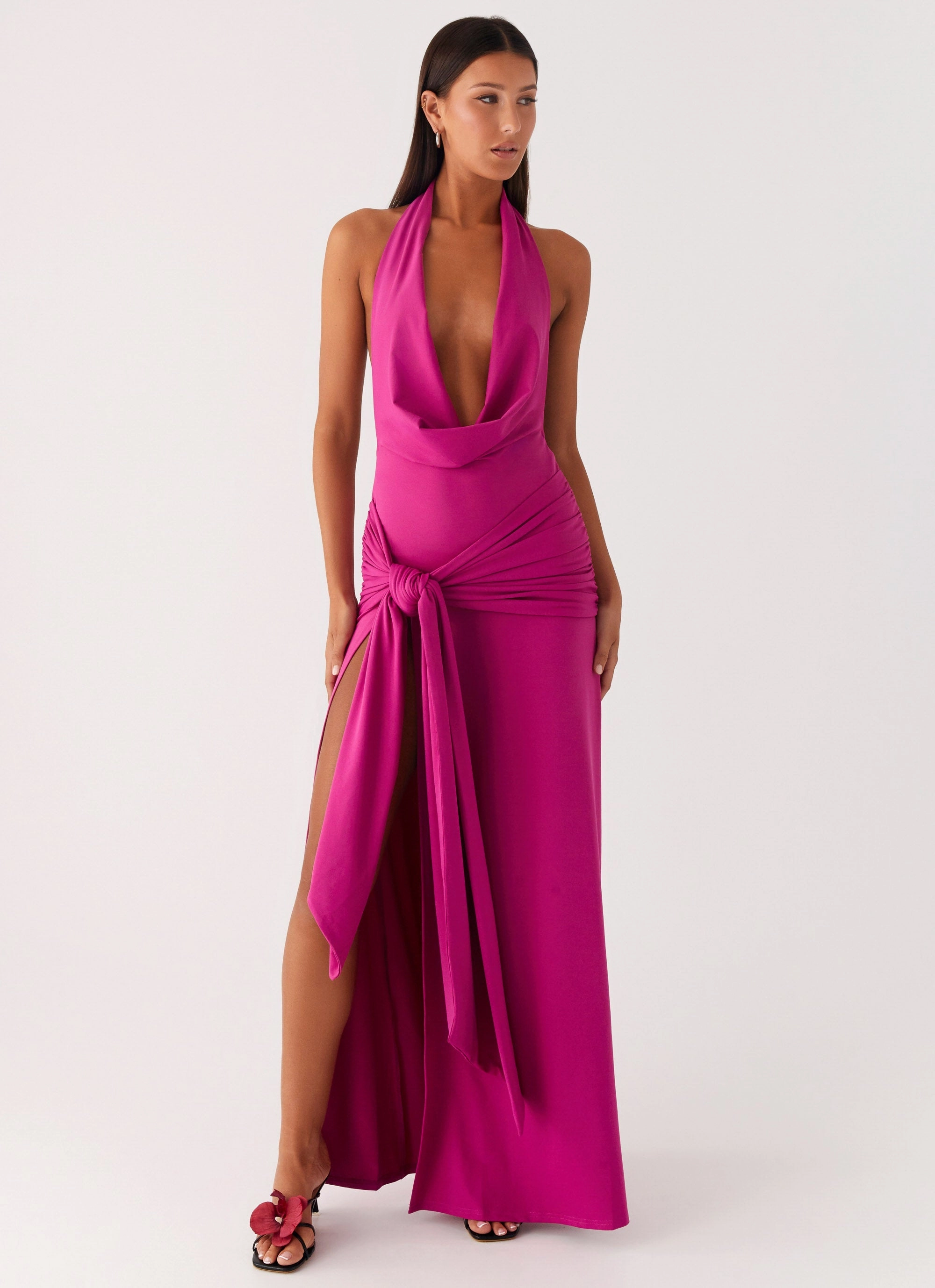 Rowan Ray Cowl Maxi Dress - Fuchsia luxe feel Soft Feel