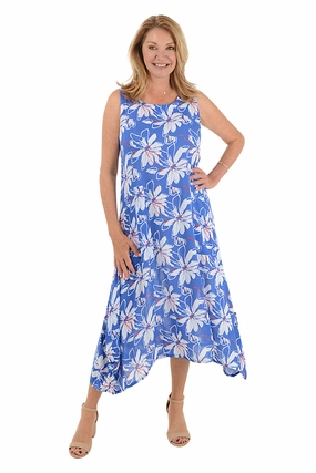 Cozy Fit Bright-Hue Royal Flower Sleeveless Convertible Patio Dress
