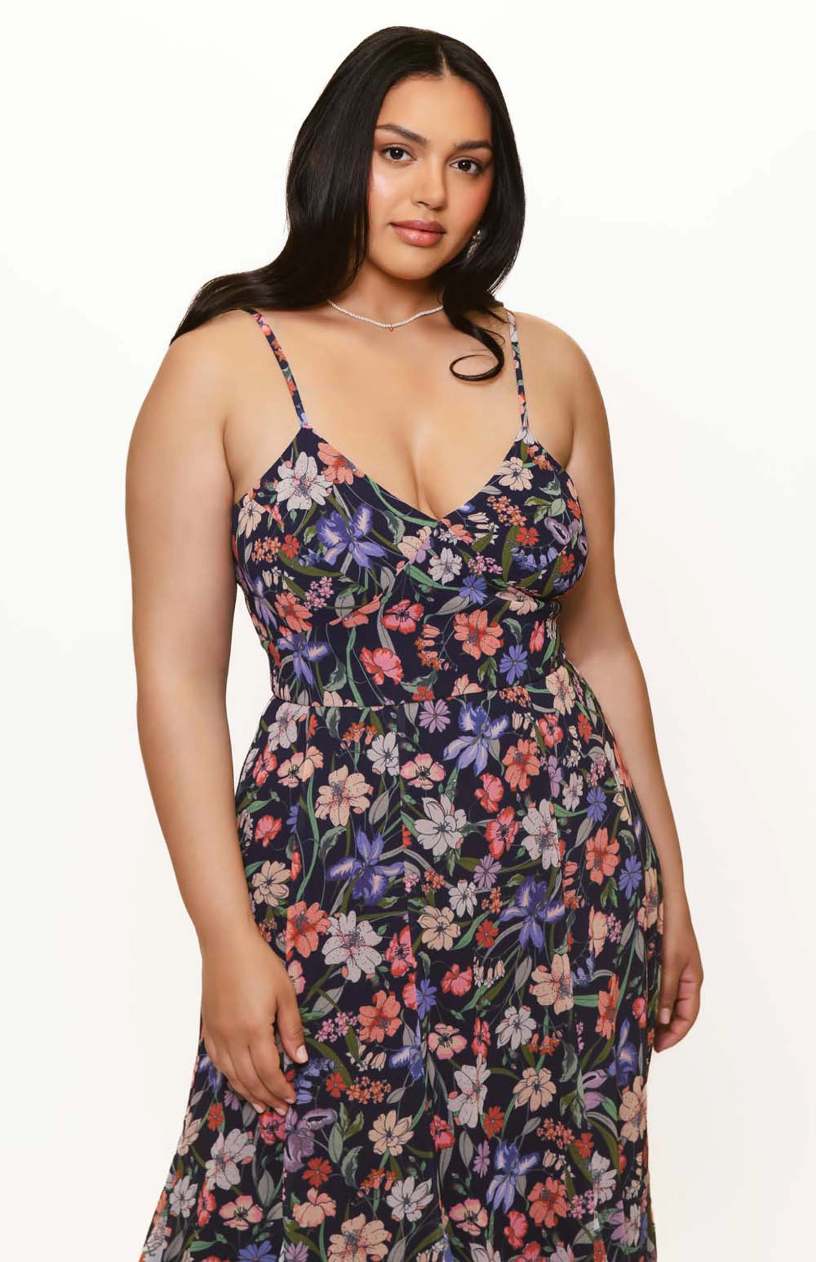 Belinna Dress in Navy Multi Tropical Garden Chic Comfort Wear Color-Blocked