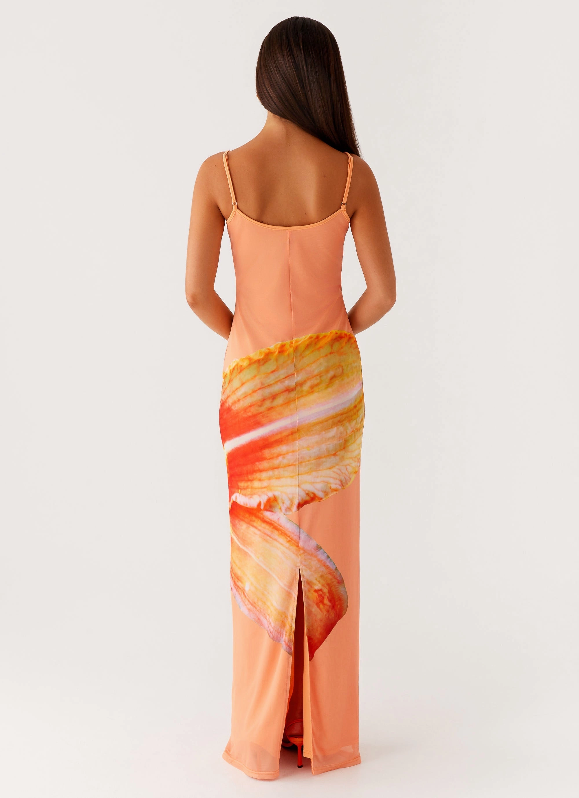 Airy Base Bad News Mesh Maxi Dress - Orange Floral