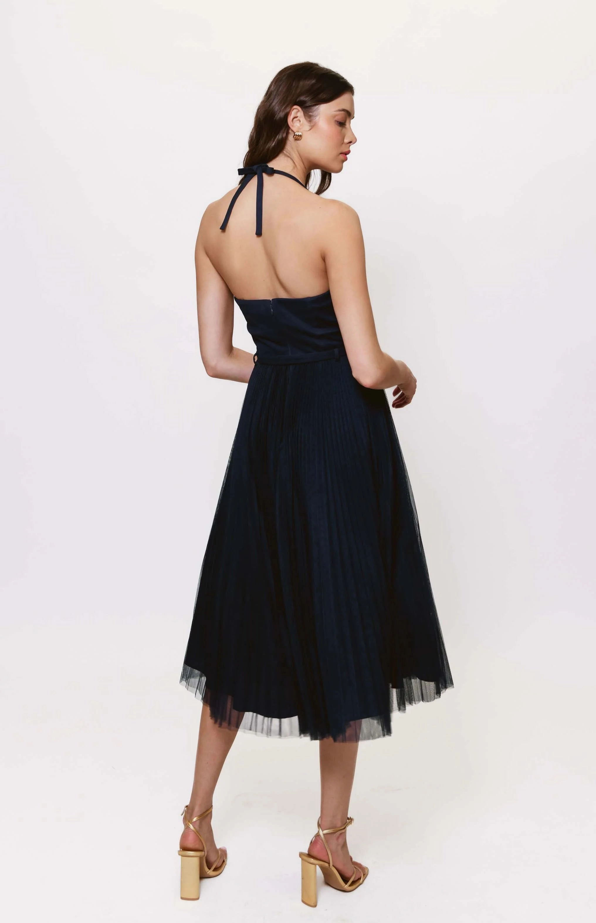 Rumor Twist Front Tulle Maxi Dress in Navy Wrap-Style