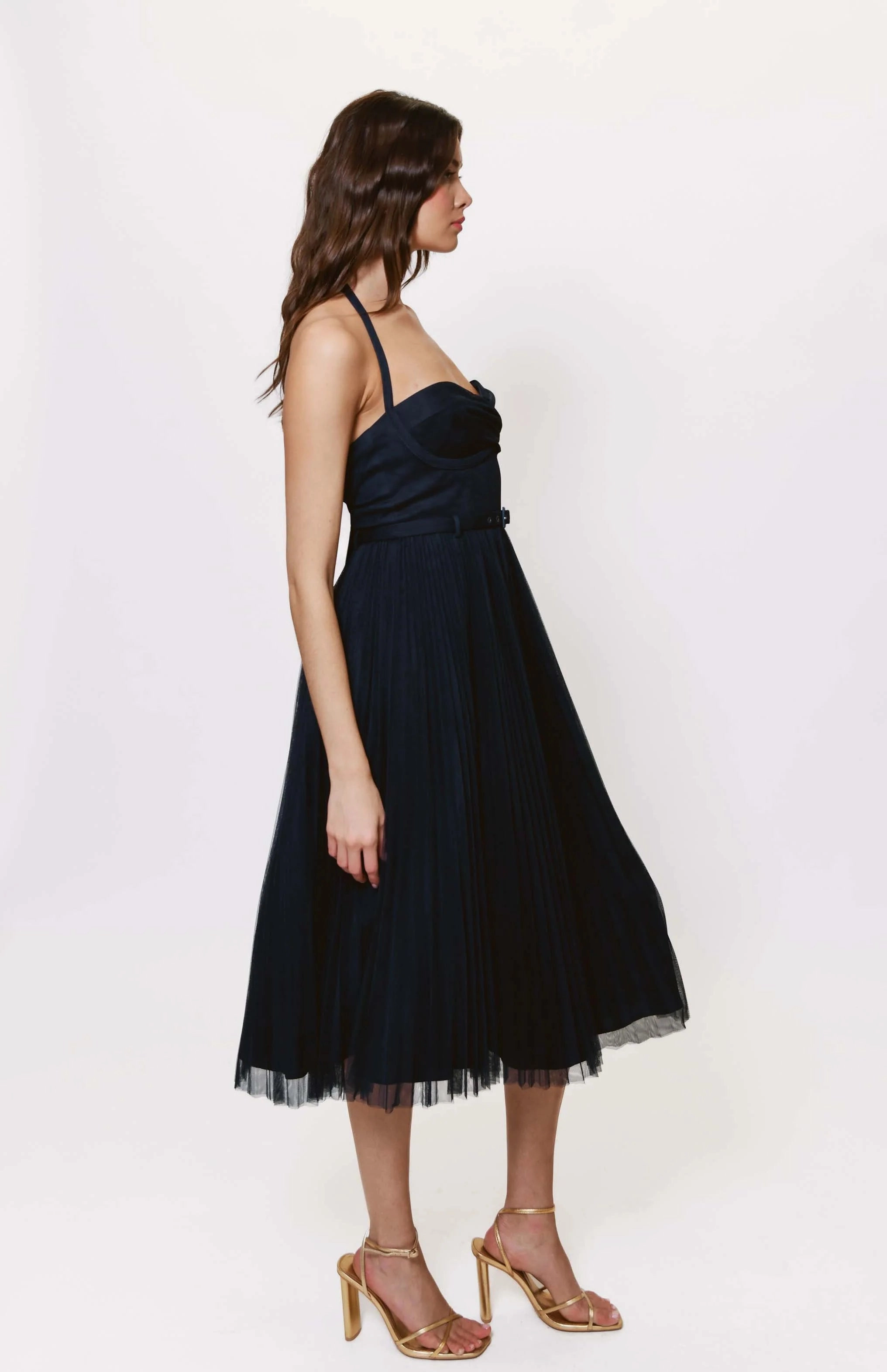 Rumor Twist Front Tulle Maxi Dress in Navy Soft Appearance London Cool