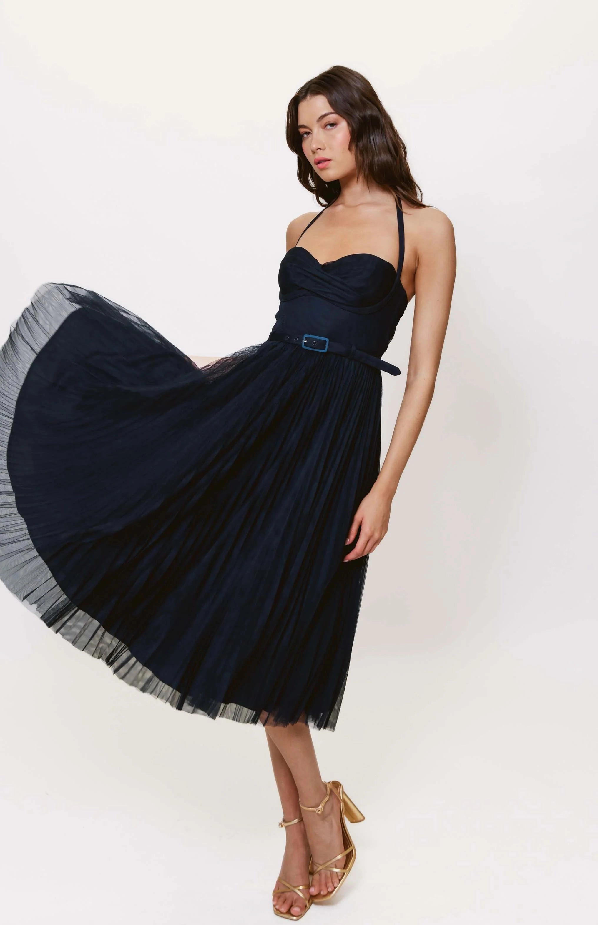 Rumor Twist Front Tulle Maxi Dress in Navy Timeless Style Wear