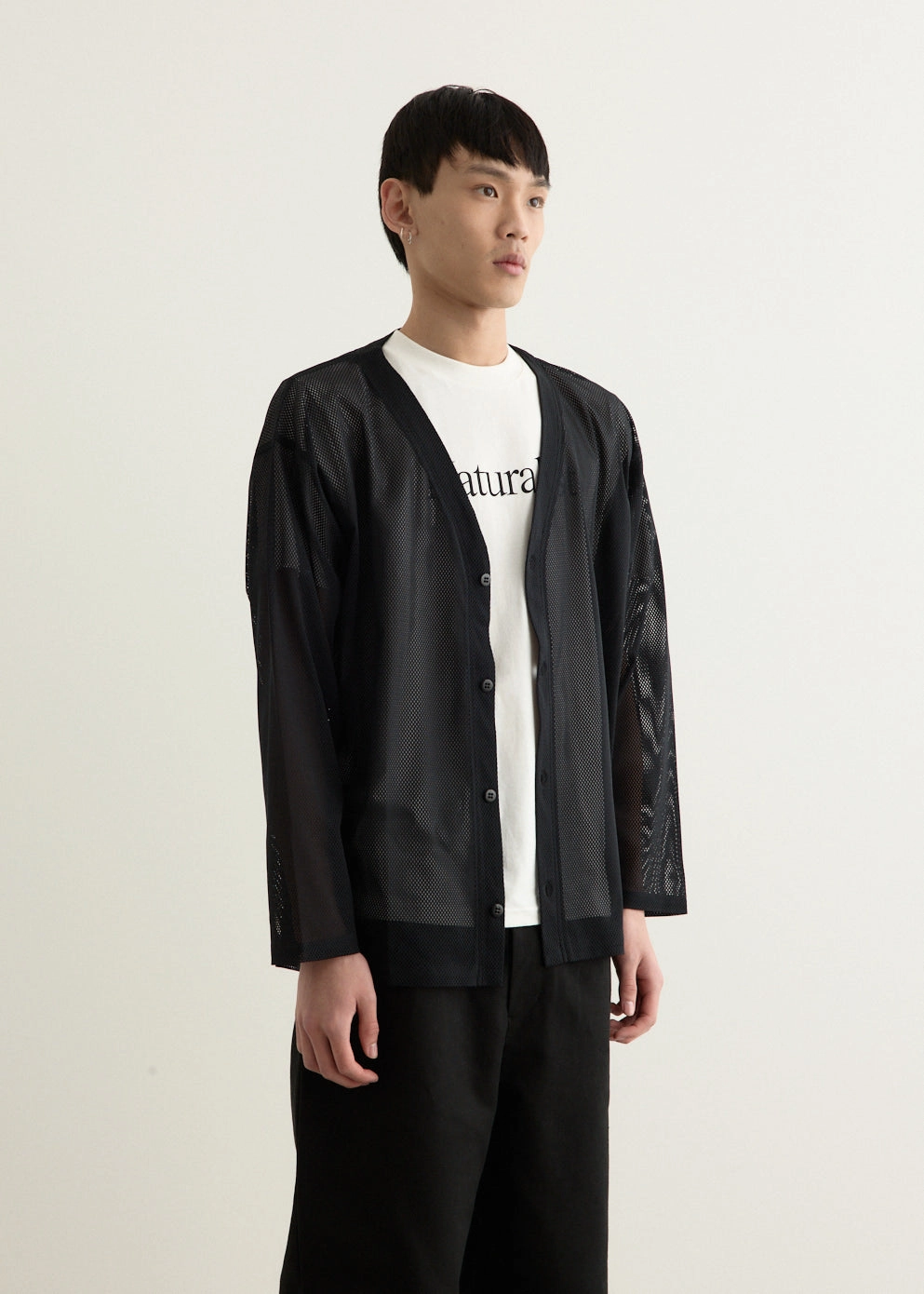 S.S. V Neck Knit Mesh Cardigan Lightweight Feel