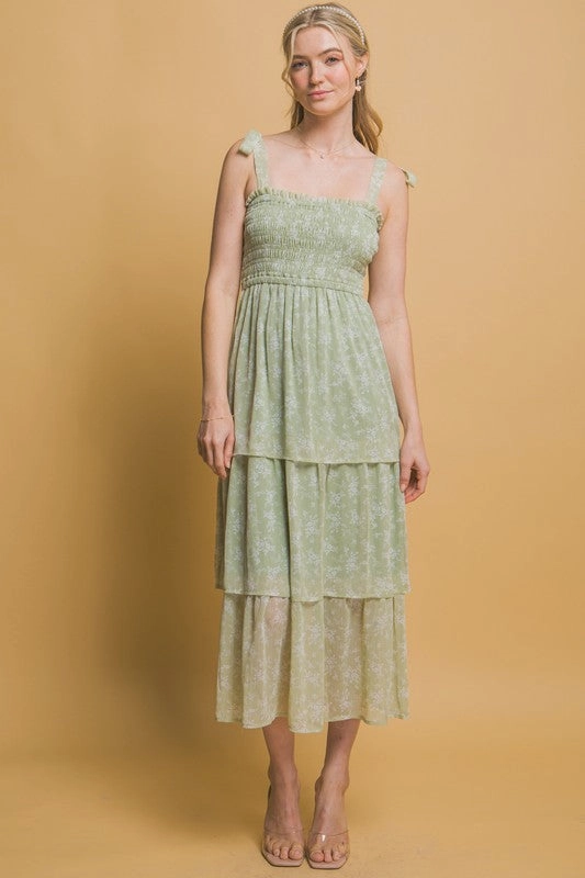 Sable Tiered Midi Floral Dress breathable-mesh Layer Safe