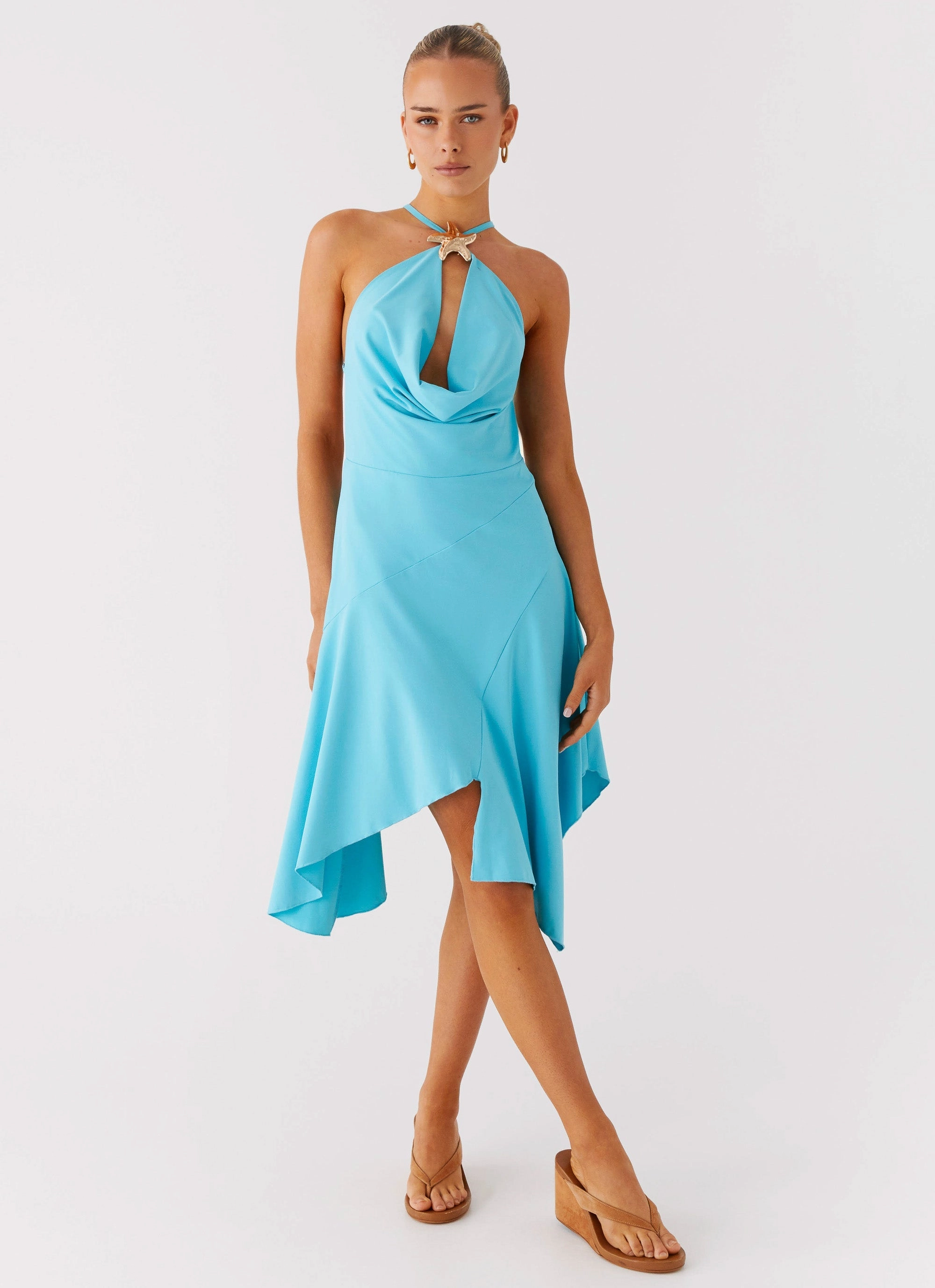 Easy-Storage Salt Kiss Midi Dress - Turquoise