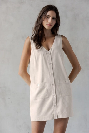 SANDY BUTTON FRONT UTILITY MINI DRESS spring outfit