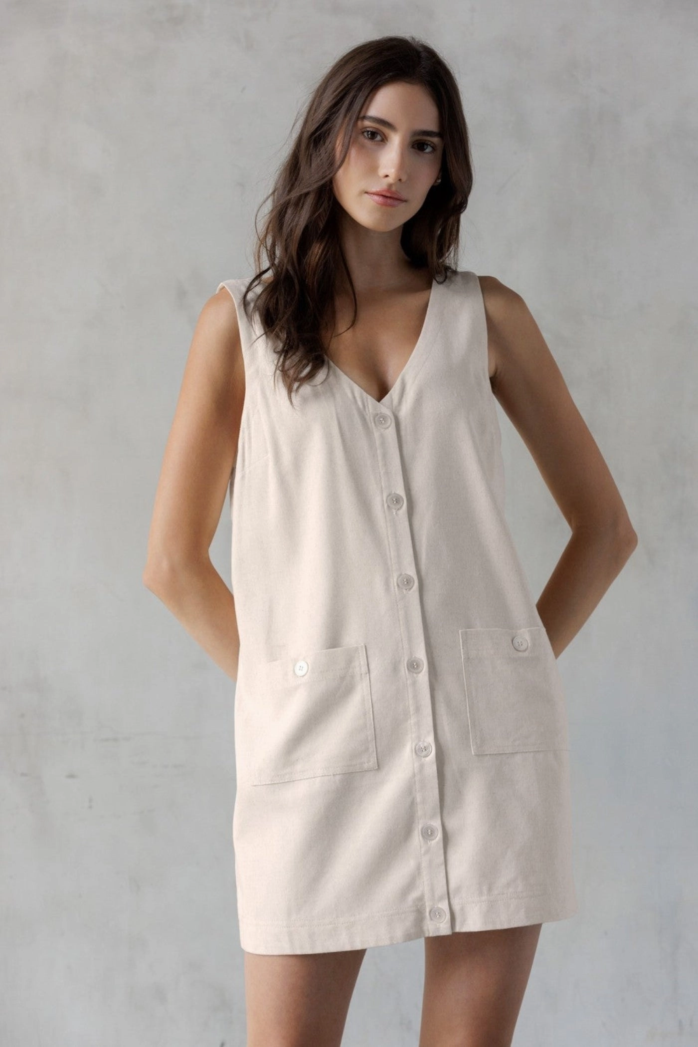 SANDY BUTTON FRONT UTILITY MINI DRESS spring outfit