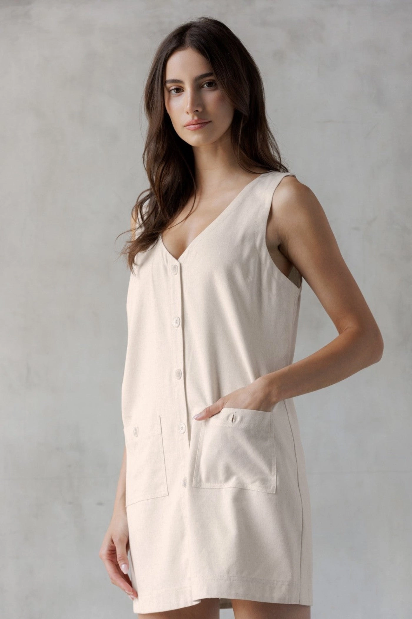 SANDY BUTTON FRONT UTILITY MINI DRESS Smooth Texture Smart and Elegant