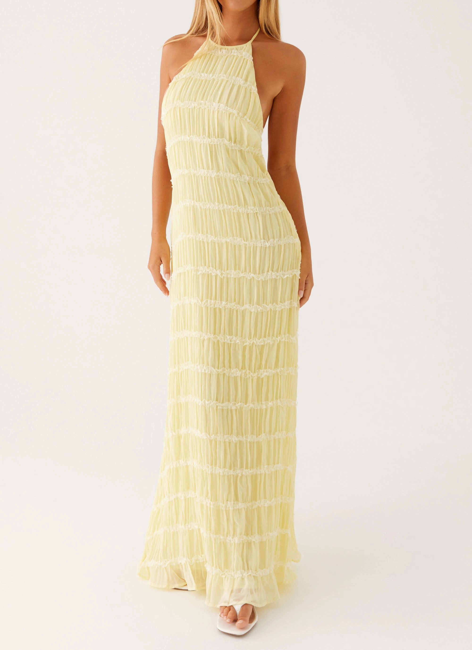 Ribbed-Texture Aullie Maxi Dress - Yellow