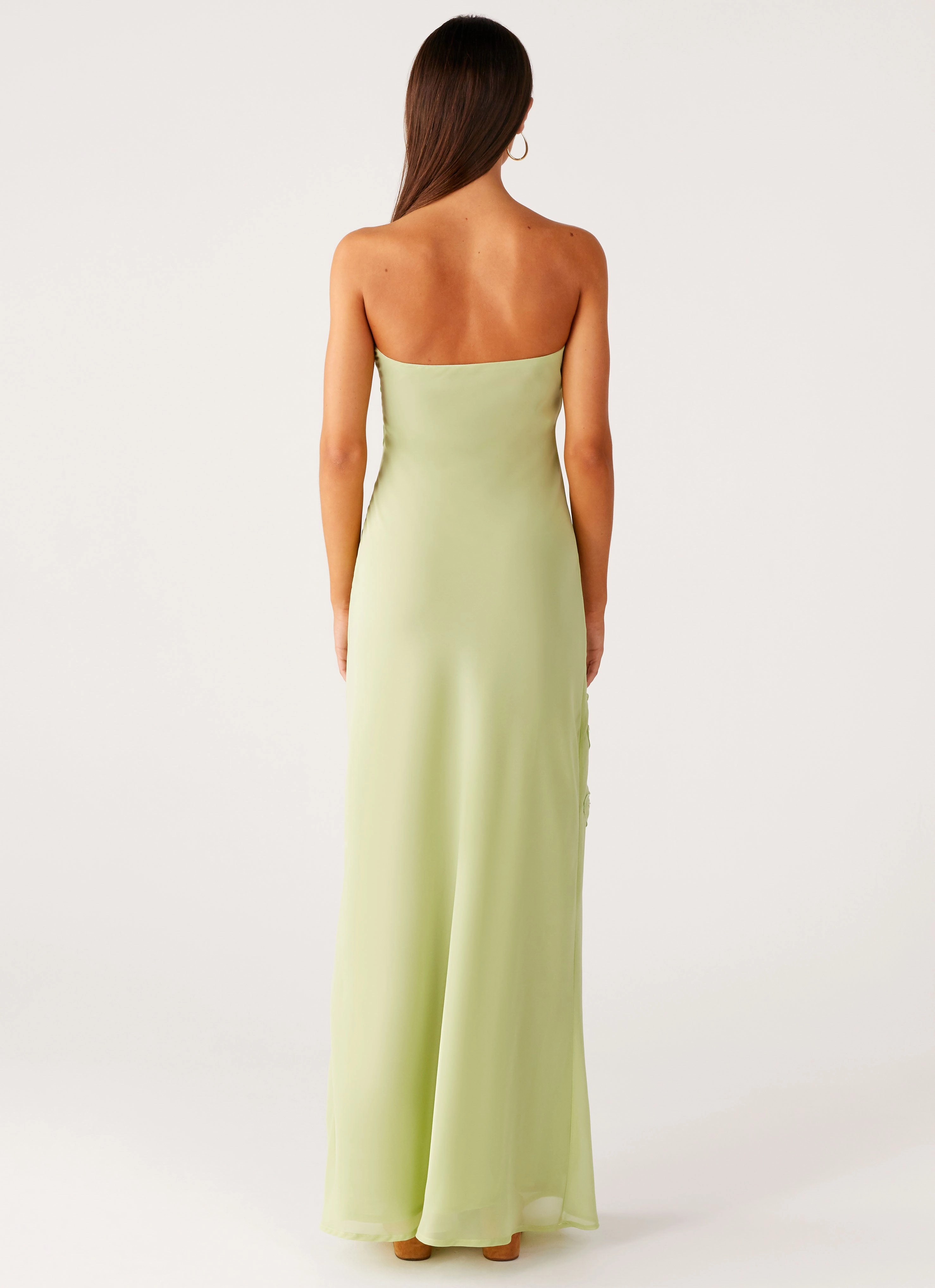 Sassafras Beaded Flower Strapless Maxi Dress - Lime Fashion Layers