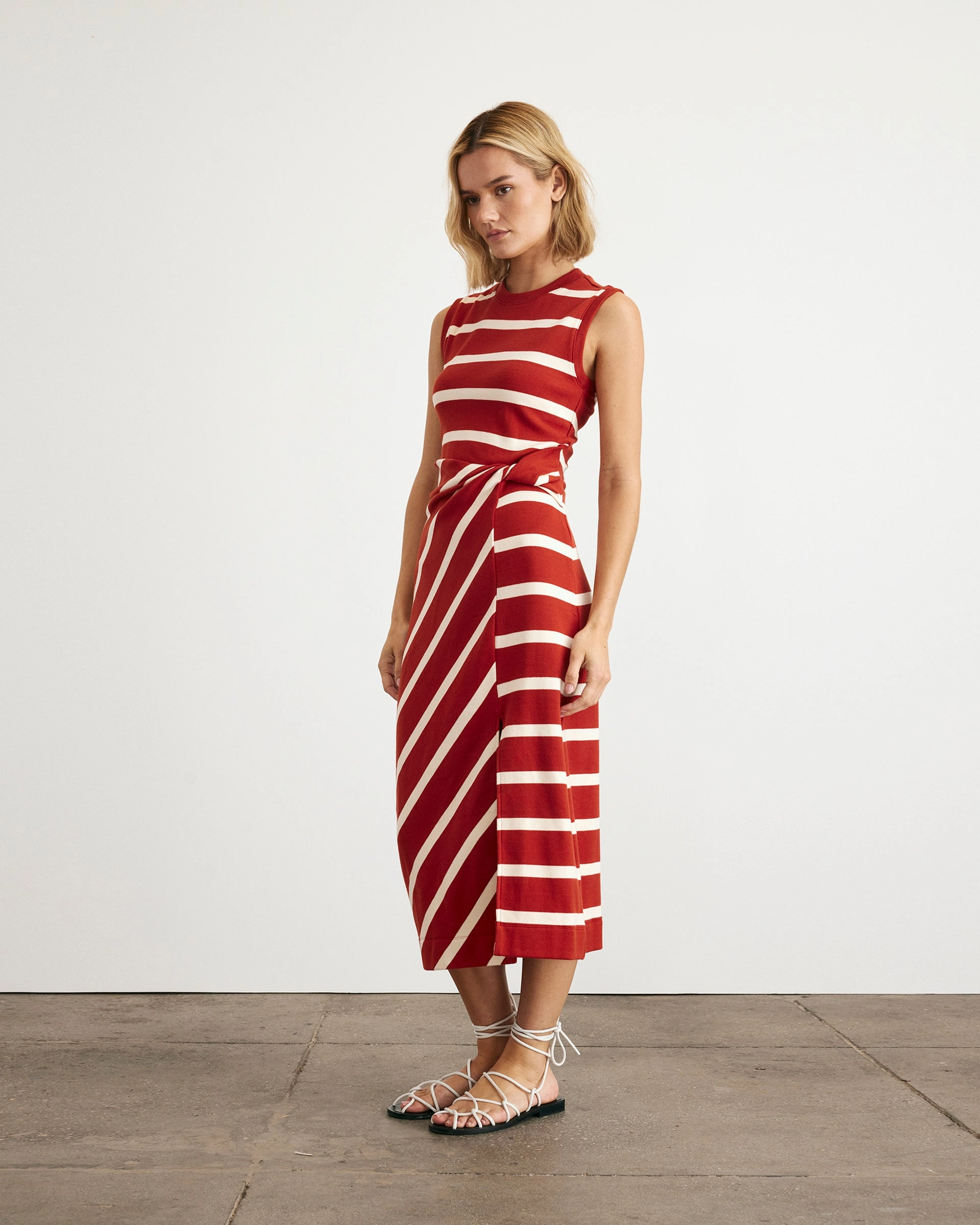 Matte-finish Sleeveless Striped Cody Dress