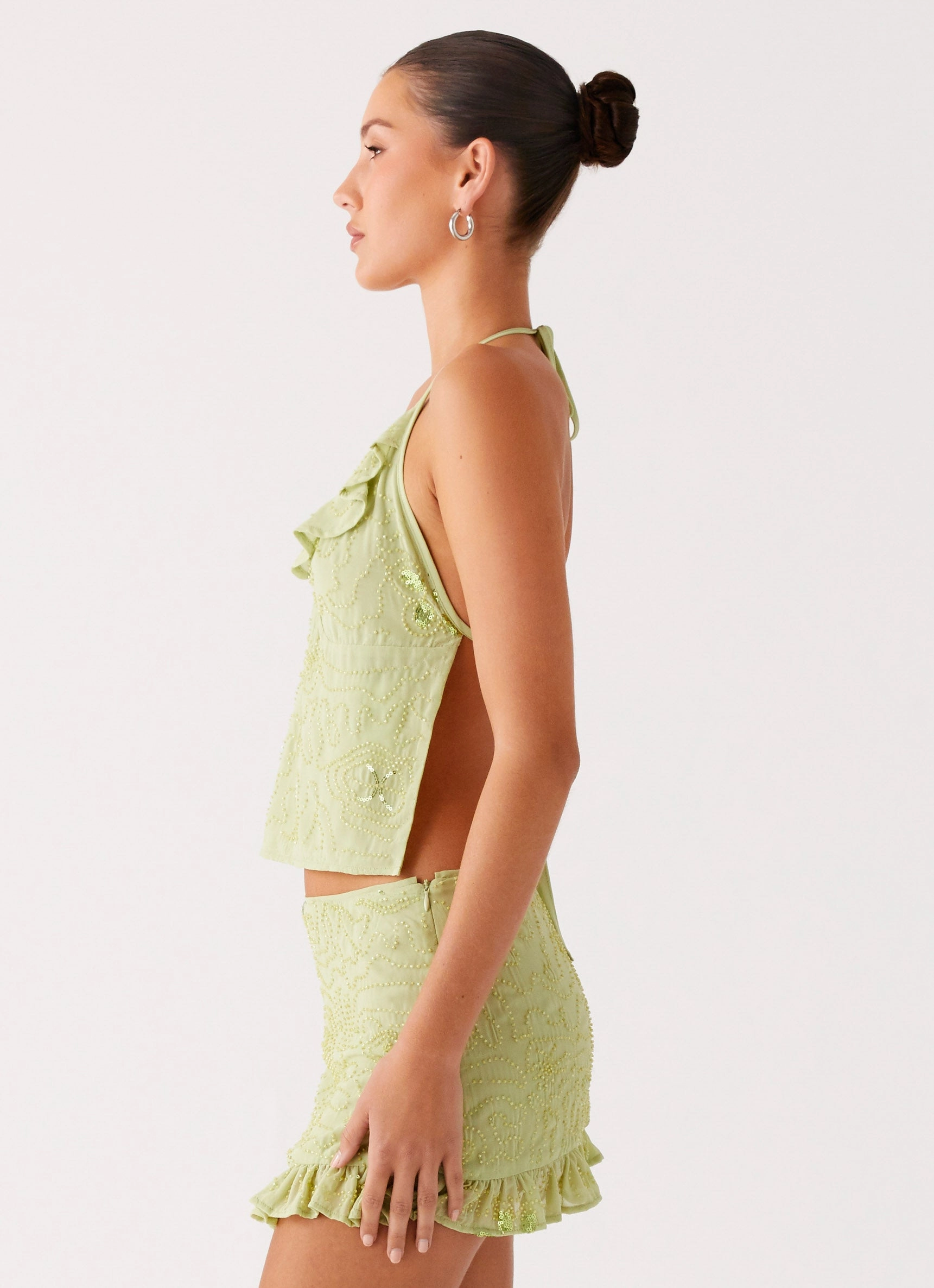 Savoir Beaded Halter Top - Mint Signature Line Seamless Edging