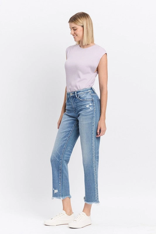 Sawyer High Rise Frayed Hem Straight Jeans Grab And Go