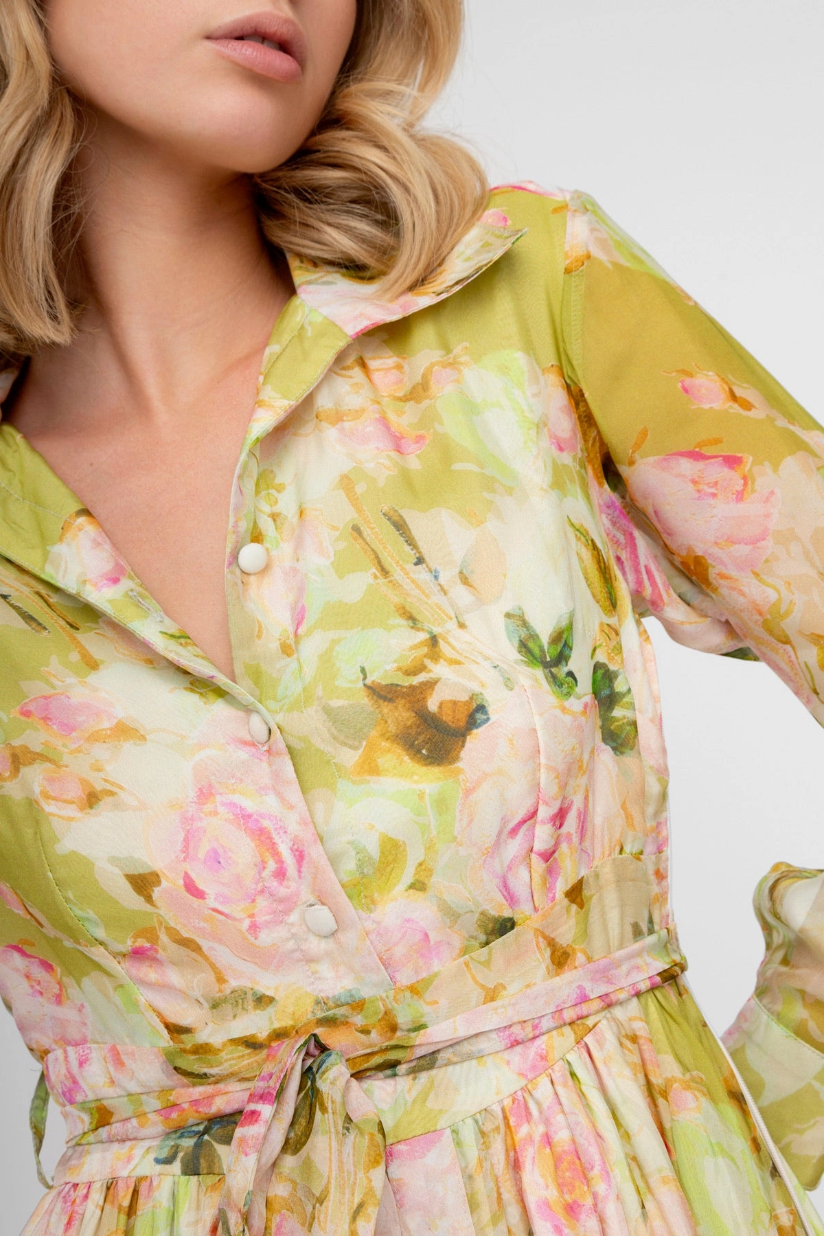 Soft Layering Romantic Soft SAZAN PRINT LIME DRESS