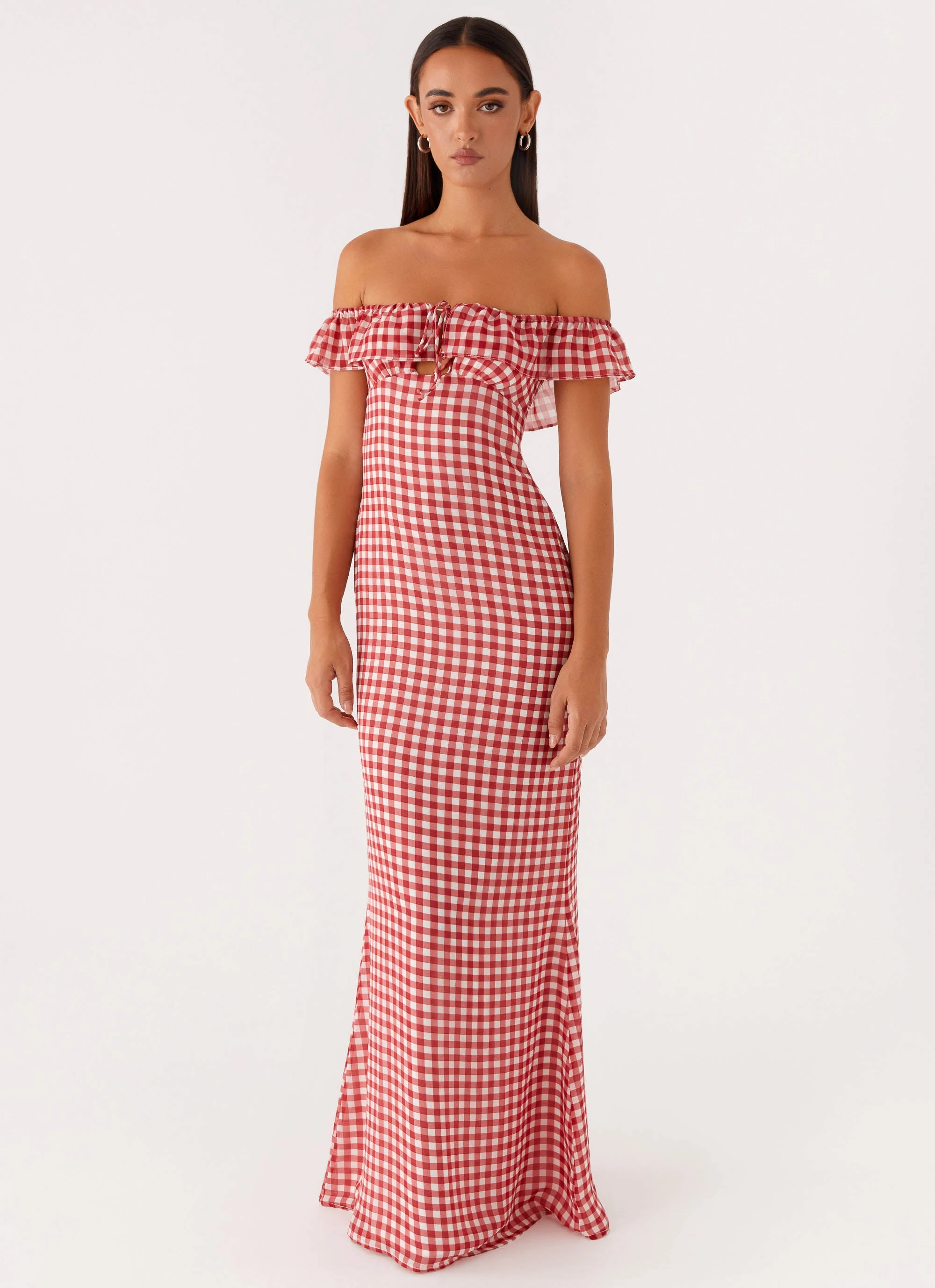 Scarlet Cherry Maxi Dress - Red Gingham Polished Design