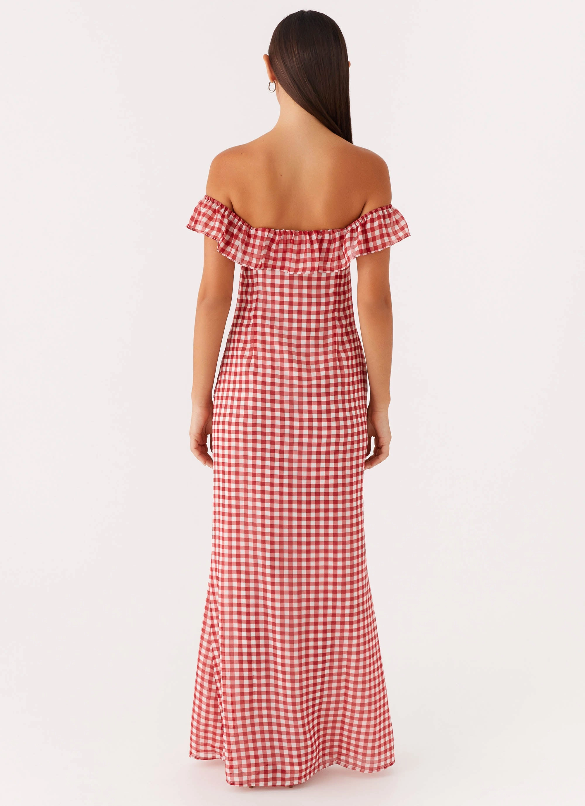 Scarlet Cherry Maxi Dress - Red Gingham Edgy Twist Chilly Day Comfort