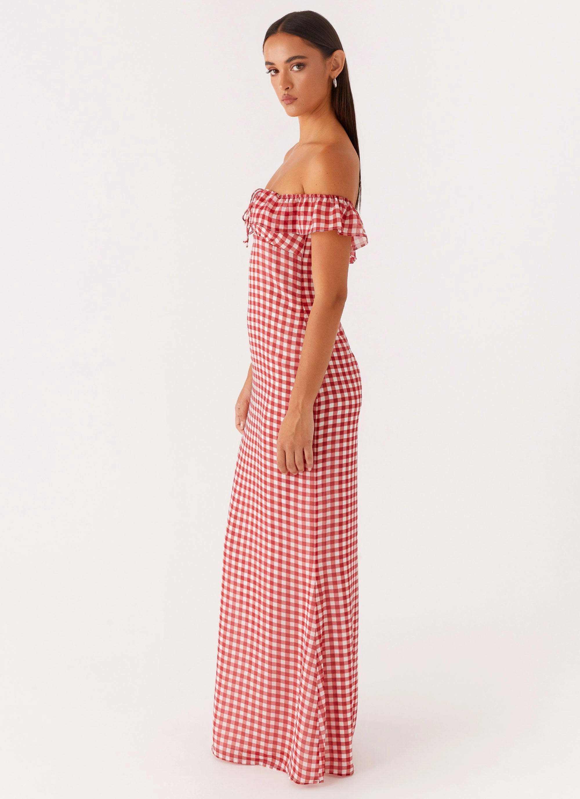 Scarlet Cherry Maxi Dress - Red Gingham Comfortable Fashion Urban Look