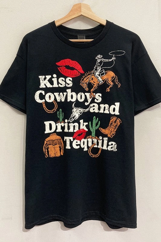 Slim Fit Cut On-the-Go Fashion Kiss Cowboys Graphic Tee S-XL
