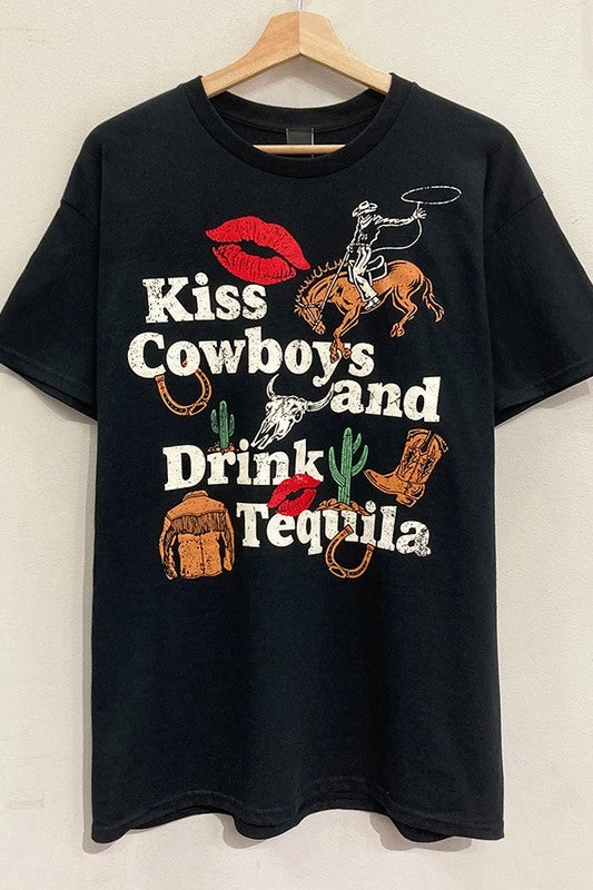 Ruffled edges High Quality Printing Kiss Cowboys Graphic Tee S-XL