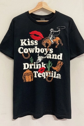 Slim Fit Cut On-the-Go Fashion Kiss Cowboys Graphic Tee S-XL