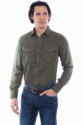Scully Mens Army 100% Tencel Western L/S Shirt Ergonomic Back Panel