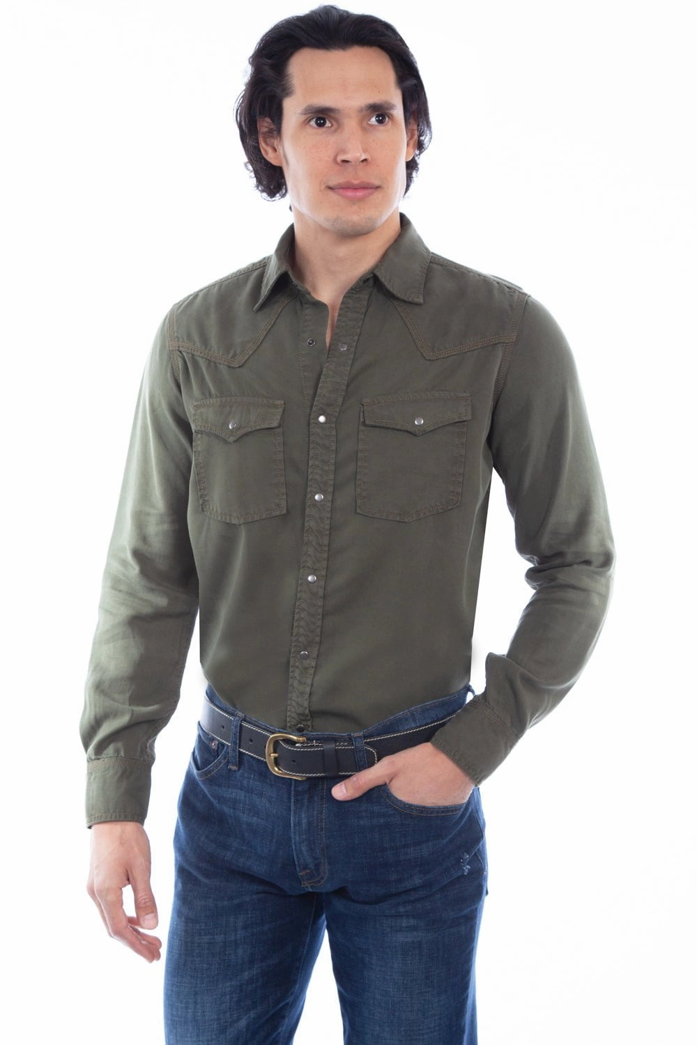 Scully Mens Army 100% Tencel Western L/S Shirt Reinforced Seams