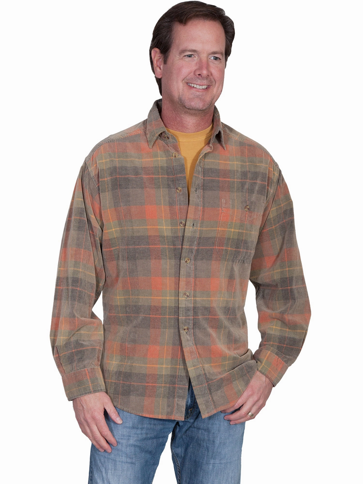 Scully Mens Autumn 100% Cotton Cord Plaid L/S Shirt Runway Inspired