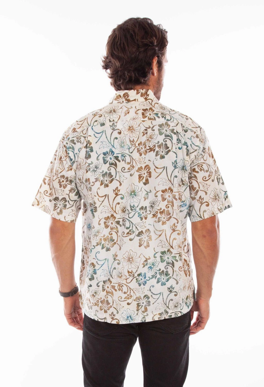 Ergonomic Sleeve Cut Soft Texture Scully Mens Batik Floral Natural 100% Cotton S/S Shirt