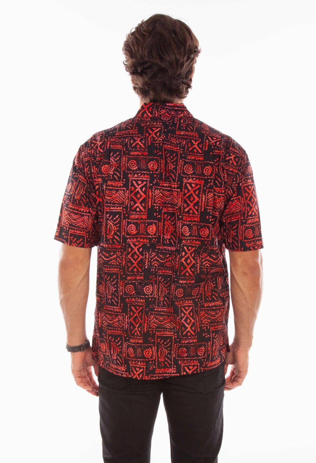 Scully Mens Batik Tribal Red 100% Cotton S/S Shirt First Date Fitted Silhouette