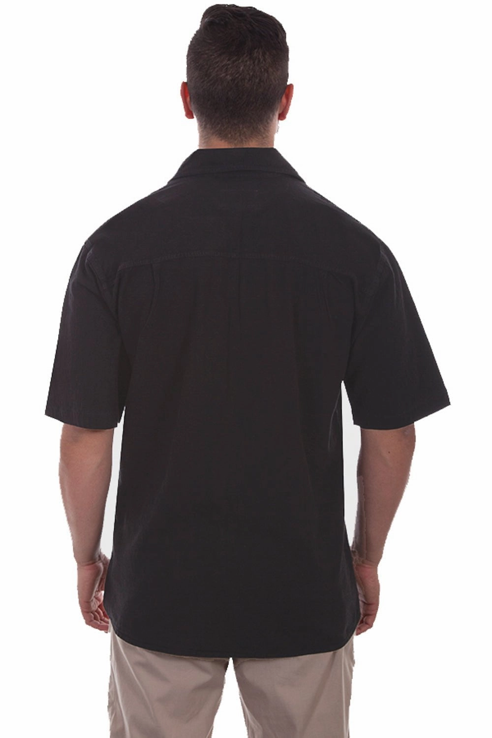Durable Thread Construction Trendy Fashion Scully Mens Black 100% Cotton Lace-up Gauze S/S Shirt
