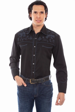 Quick Dry Technology Scully Mens Black Poly/Rayon Red Roses L/S Shirt