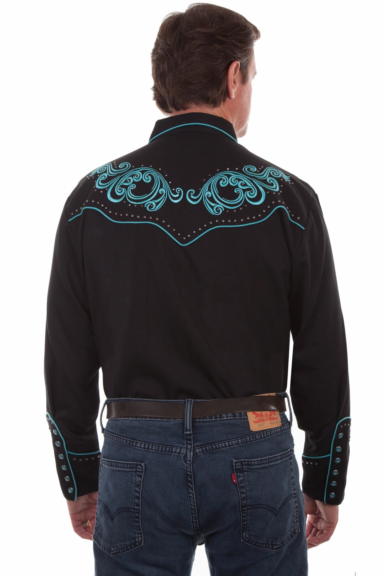 High Street Fashion Weekend Adventure Scully Mens Black Poly/Rayon Studded L/S Shirt