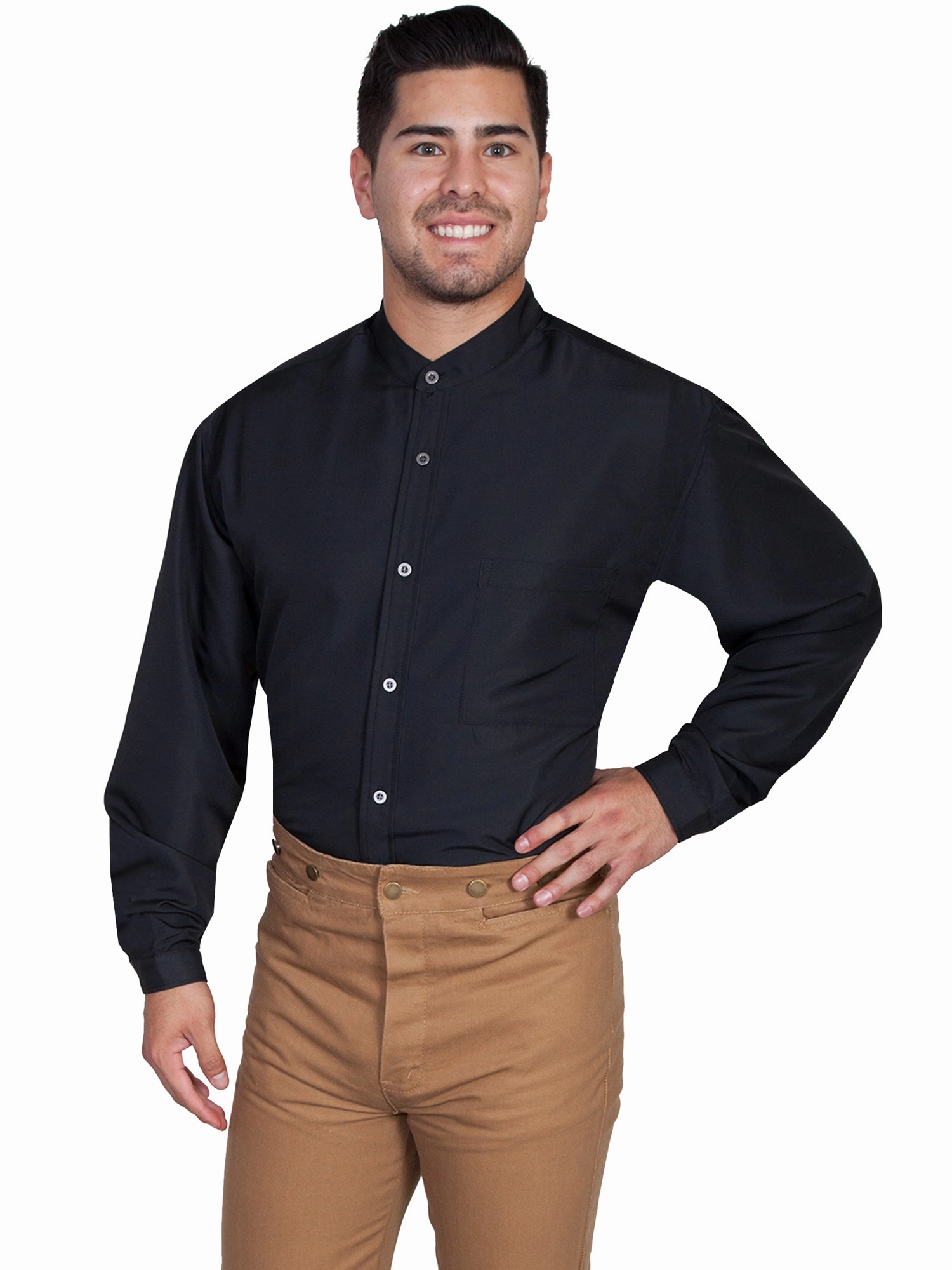 Scully Mens Black Polyester Wicking L/S Shirt Tailored Cuffs