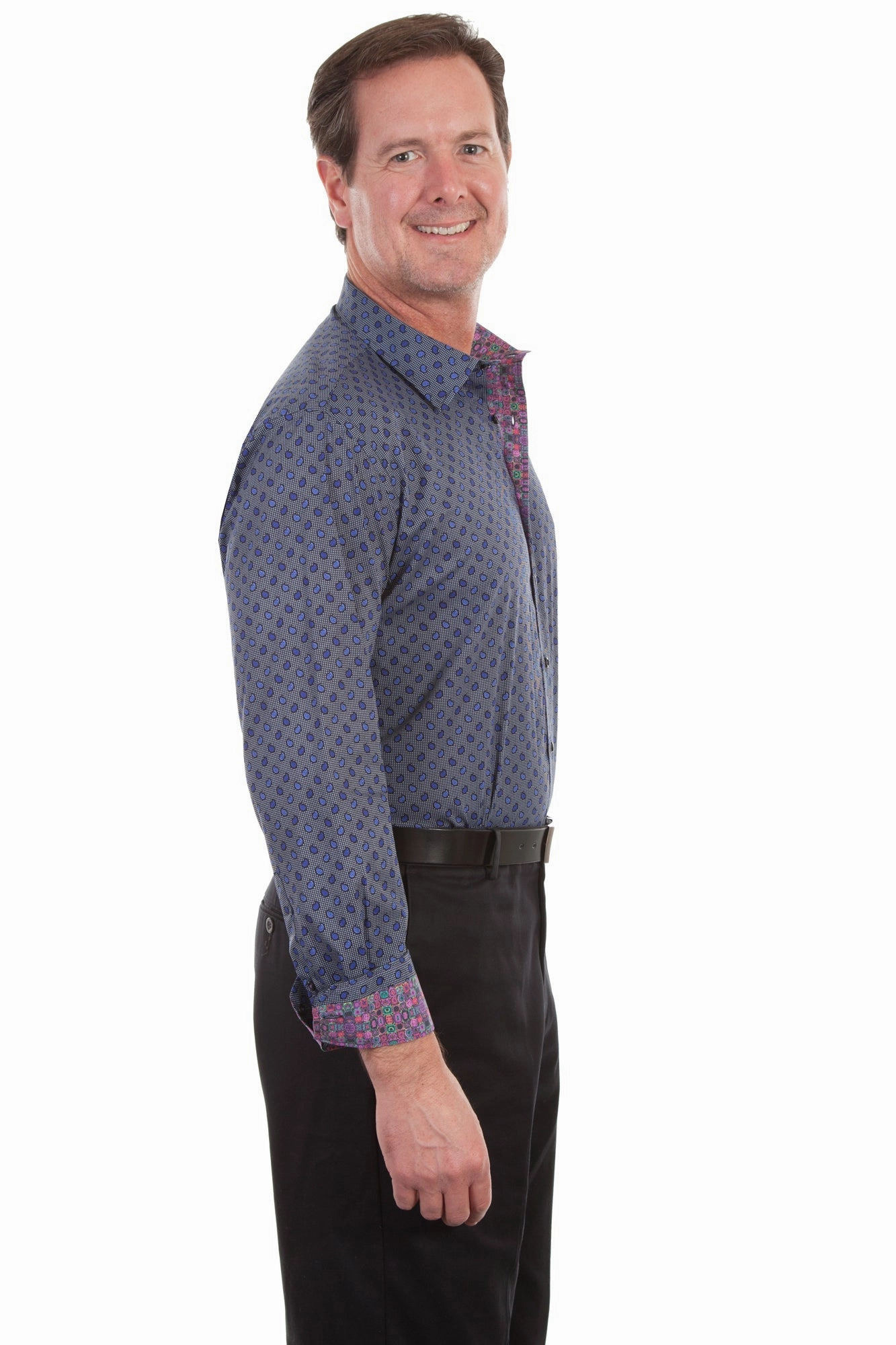 ethical fashion Scully Mens Blue 100% Cotton Paisley L/S Shirt