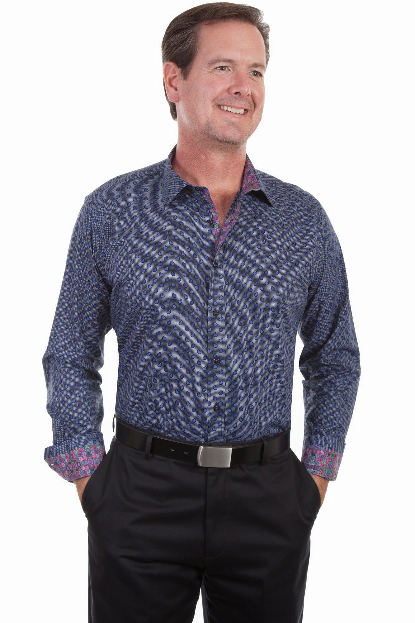 Mature Elegance Scully Mens Blue 100% Cotton Paisley L/S Shirt